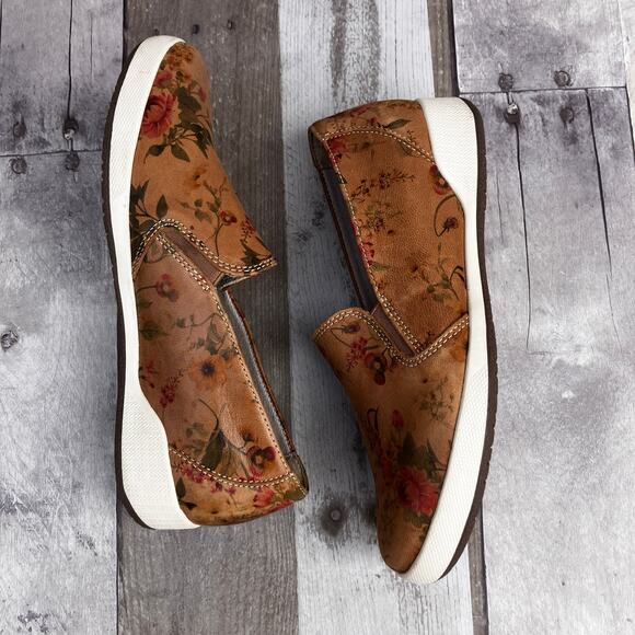 Dansko Shoes Sz 37 Slip On Sneakers Tan Leather Floral Printed Casual Boho - Picture 5 of 12